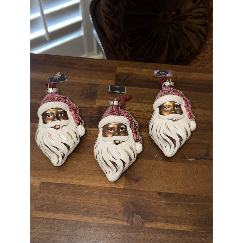 African American Christmas Holiday Ornament Black Santa Mirror Beard 5" Hanging